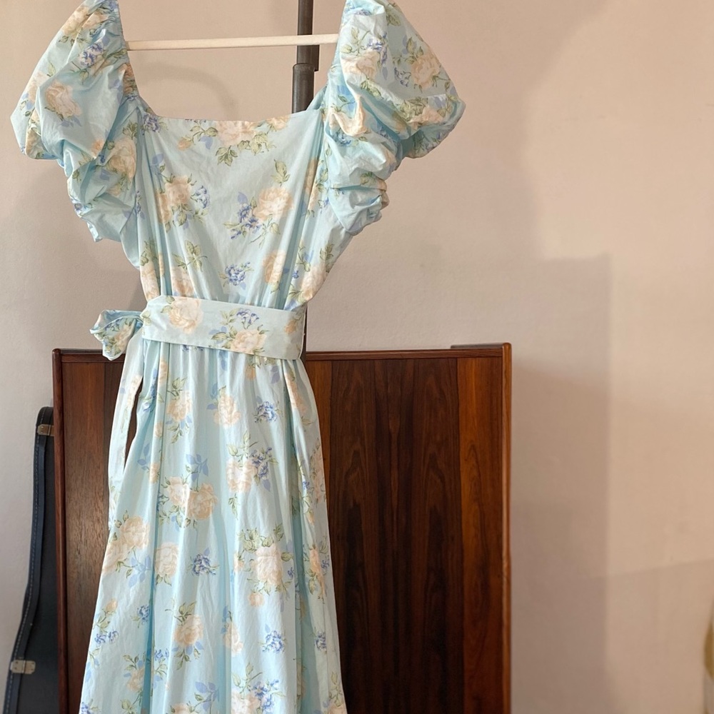 LoveShackFancy x Target Light Blue Floral Puff-Sleeved Maxi Dress - Picture 4 of 13